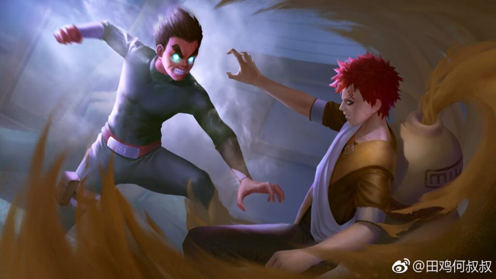 rock lee vs gaara do deserto no exame chunin